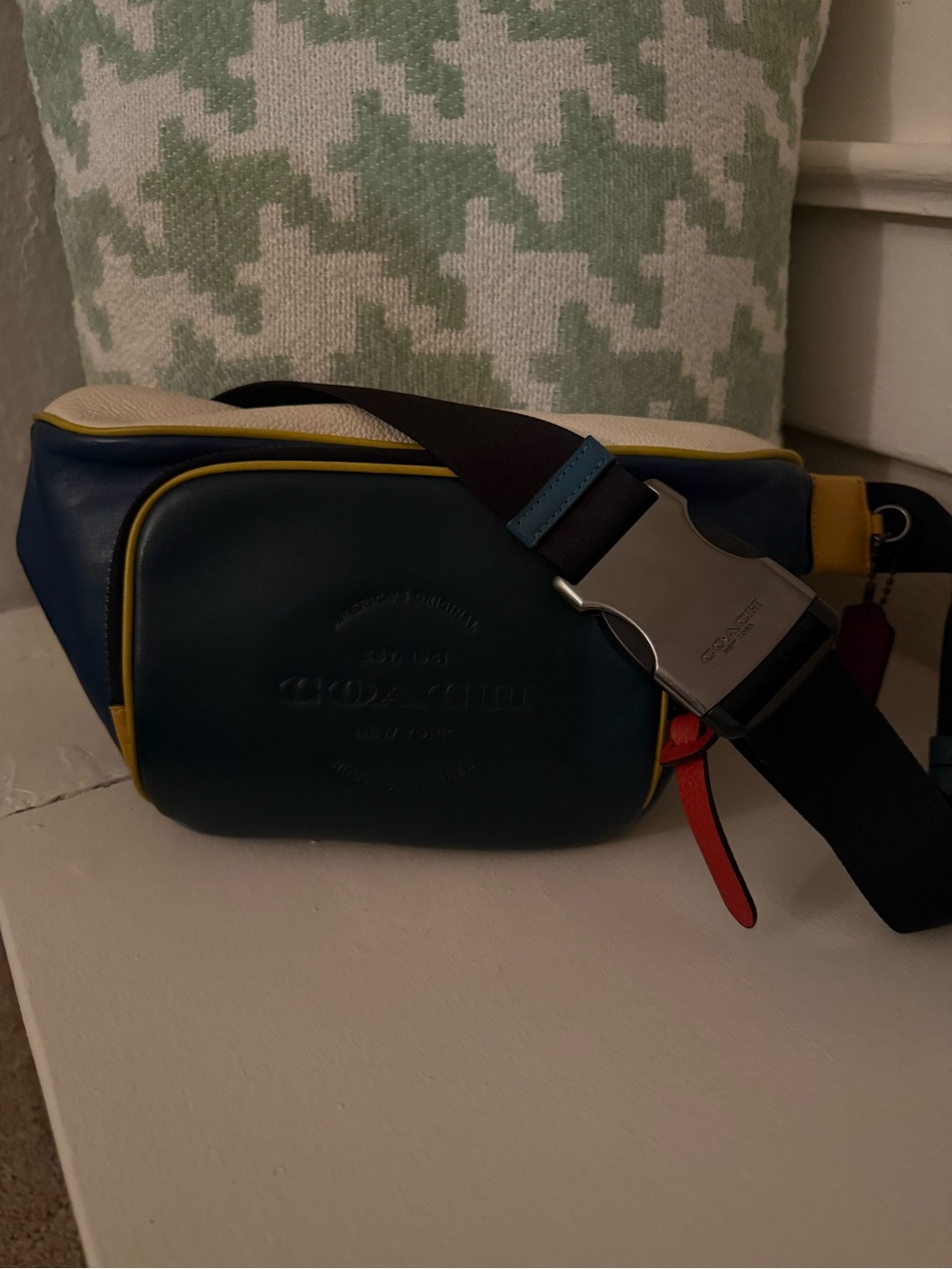 Coach Slingbag Navy, Cream and Yellow Leather EUC